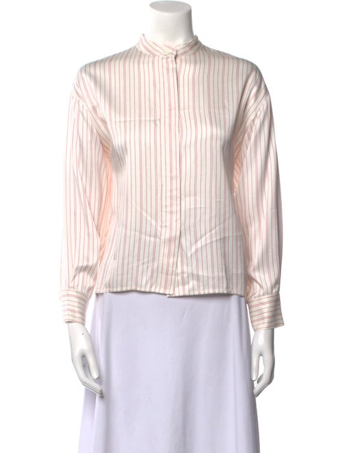 Maje Striped Mock Neck Button-Up Top