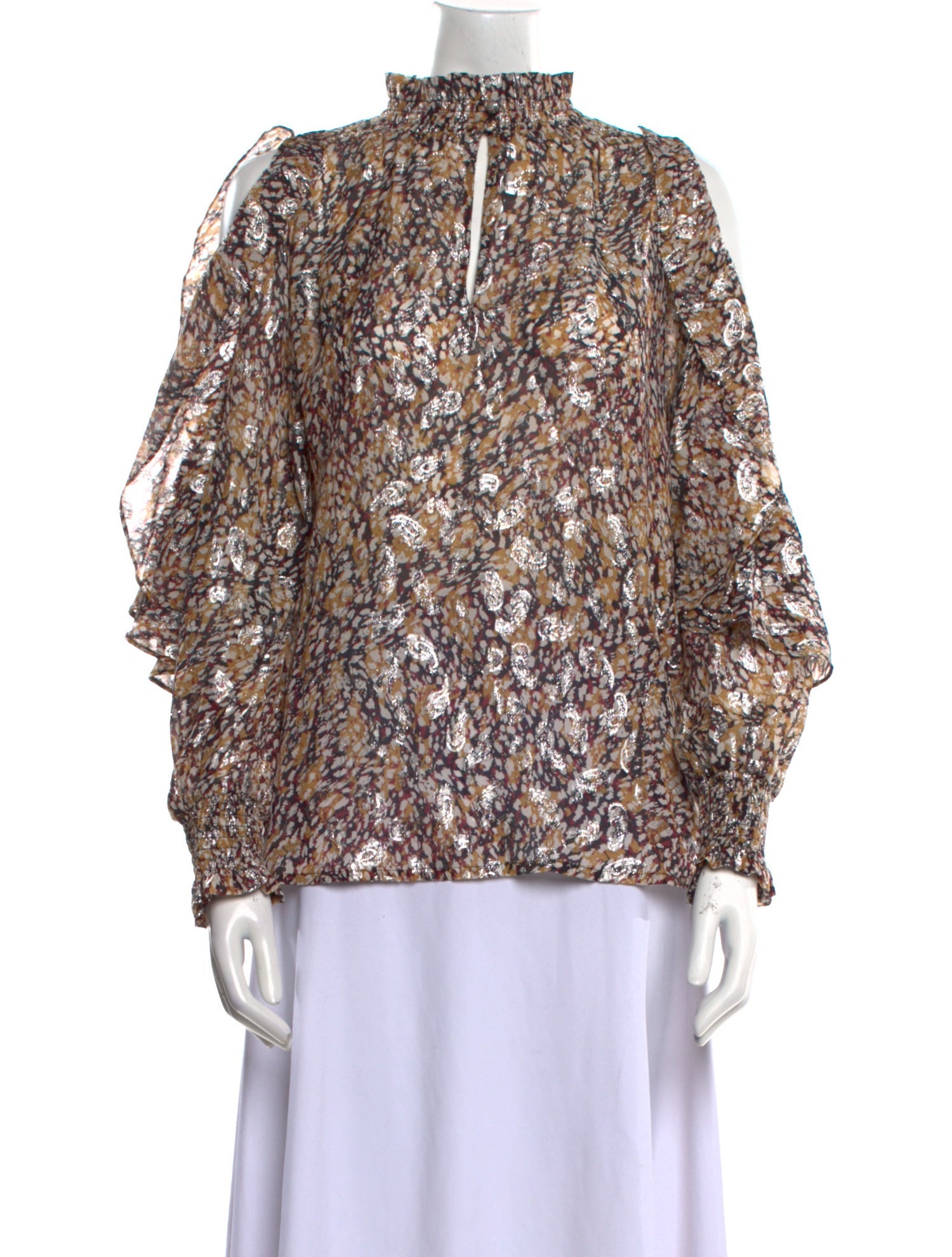 Maje Floral Print Mock Neck Blouse