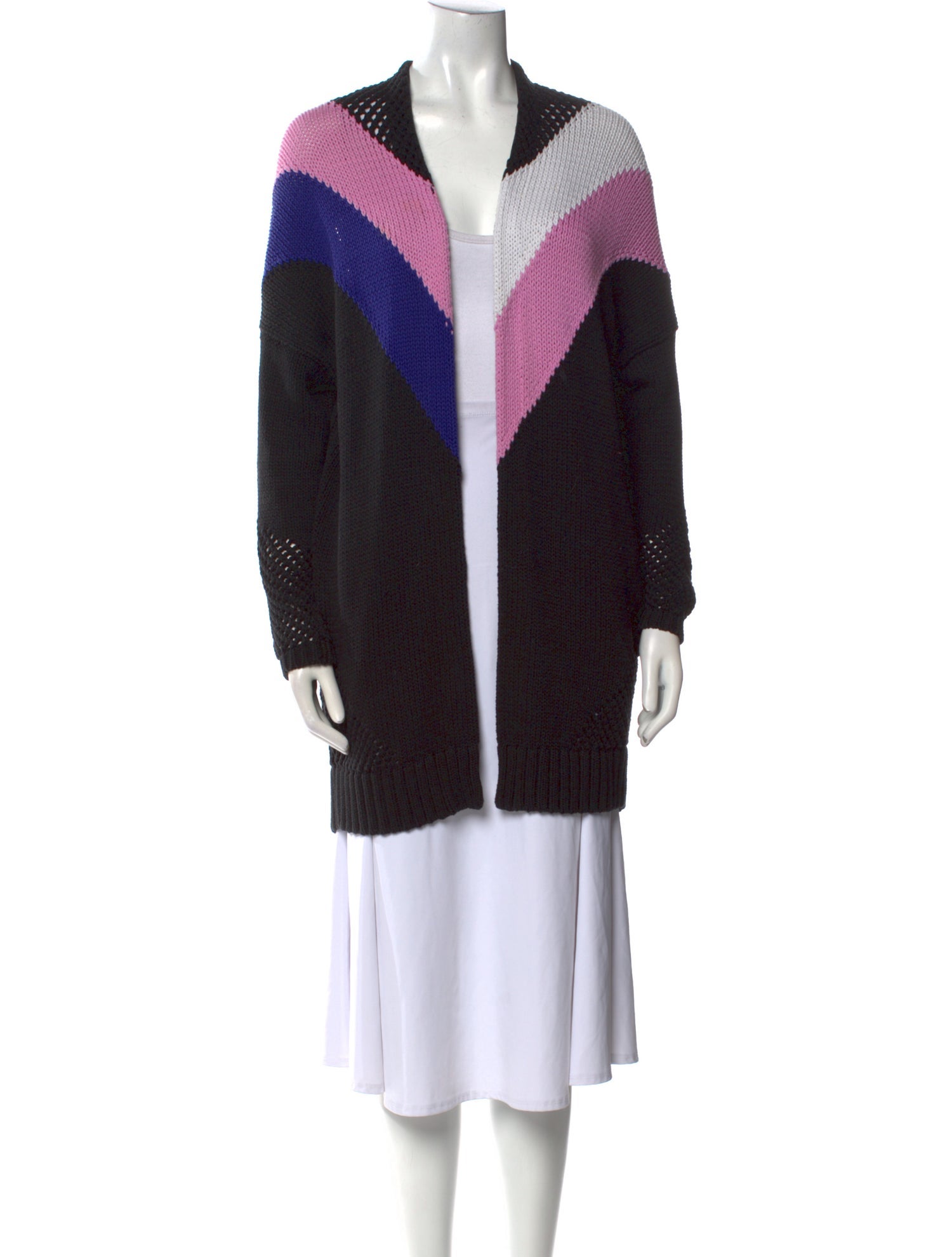 Maje Colorblock Pattern Open Front Sweater