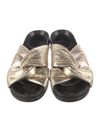 Maje Leather Pleated Accents Slides