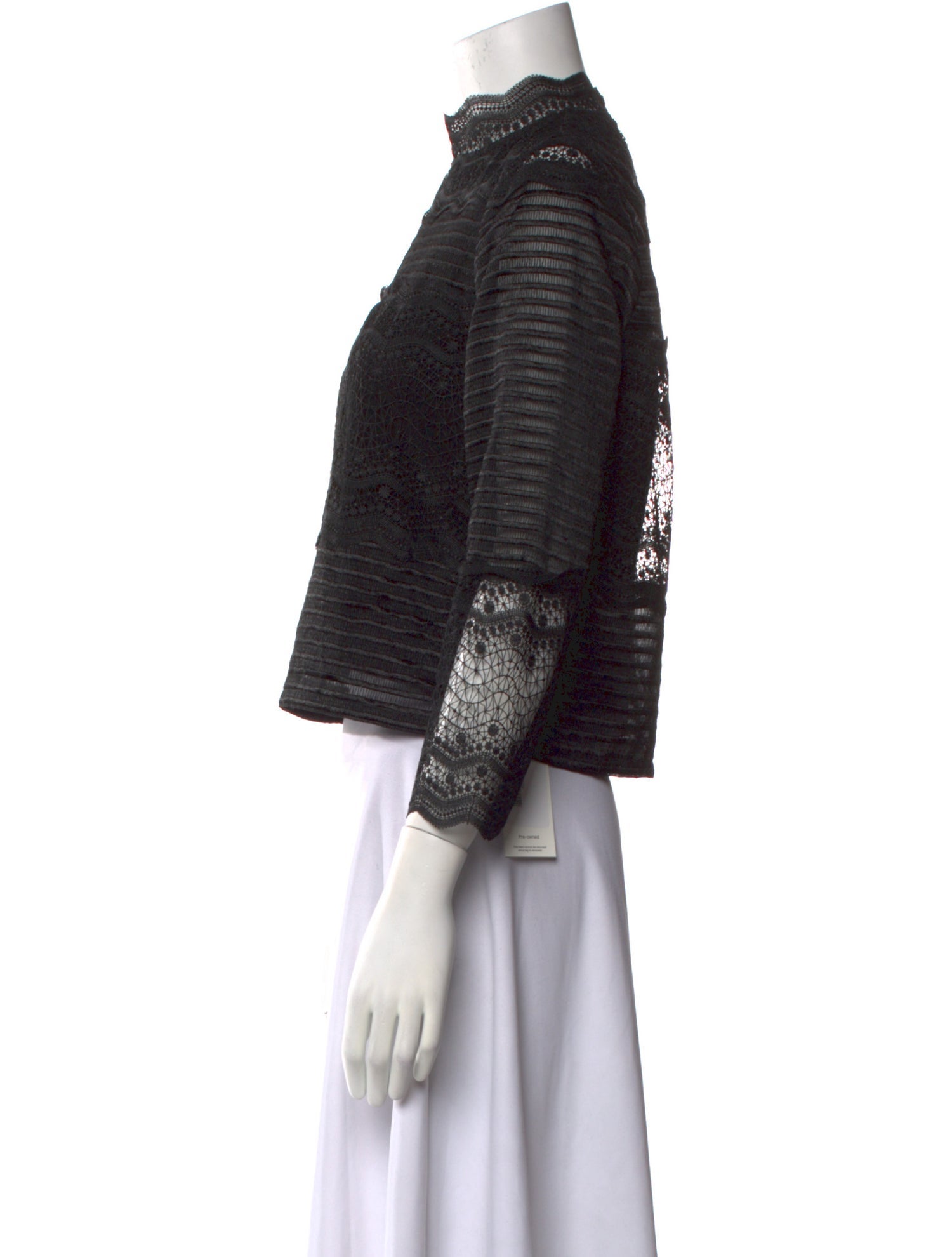 Maje Mock Neck Three-Quarter Sleeve Crop Top