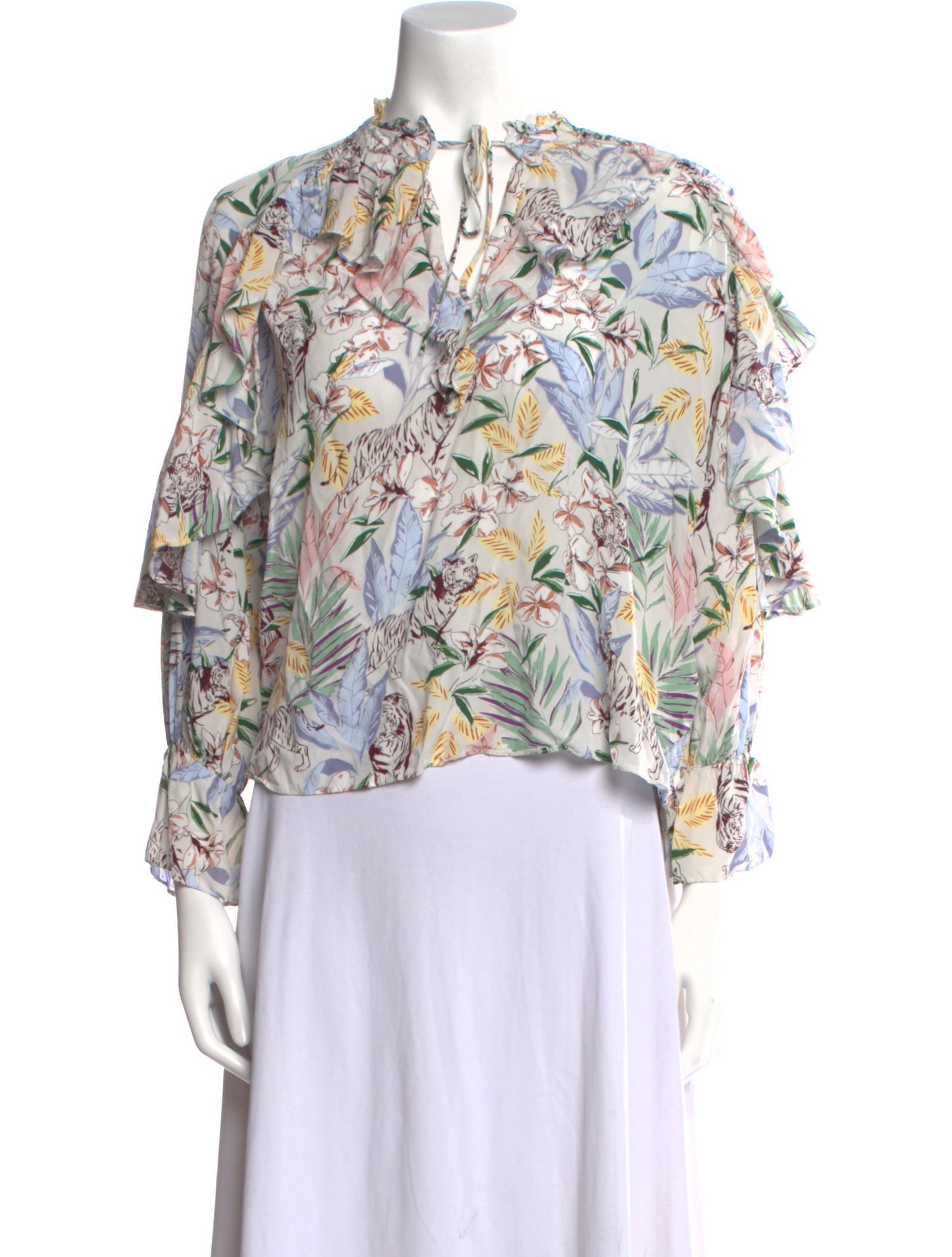 Maje Floral Print Tie Neck Blouse