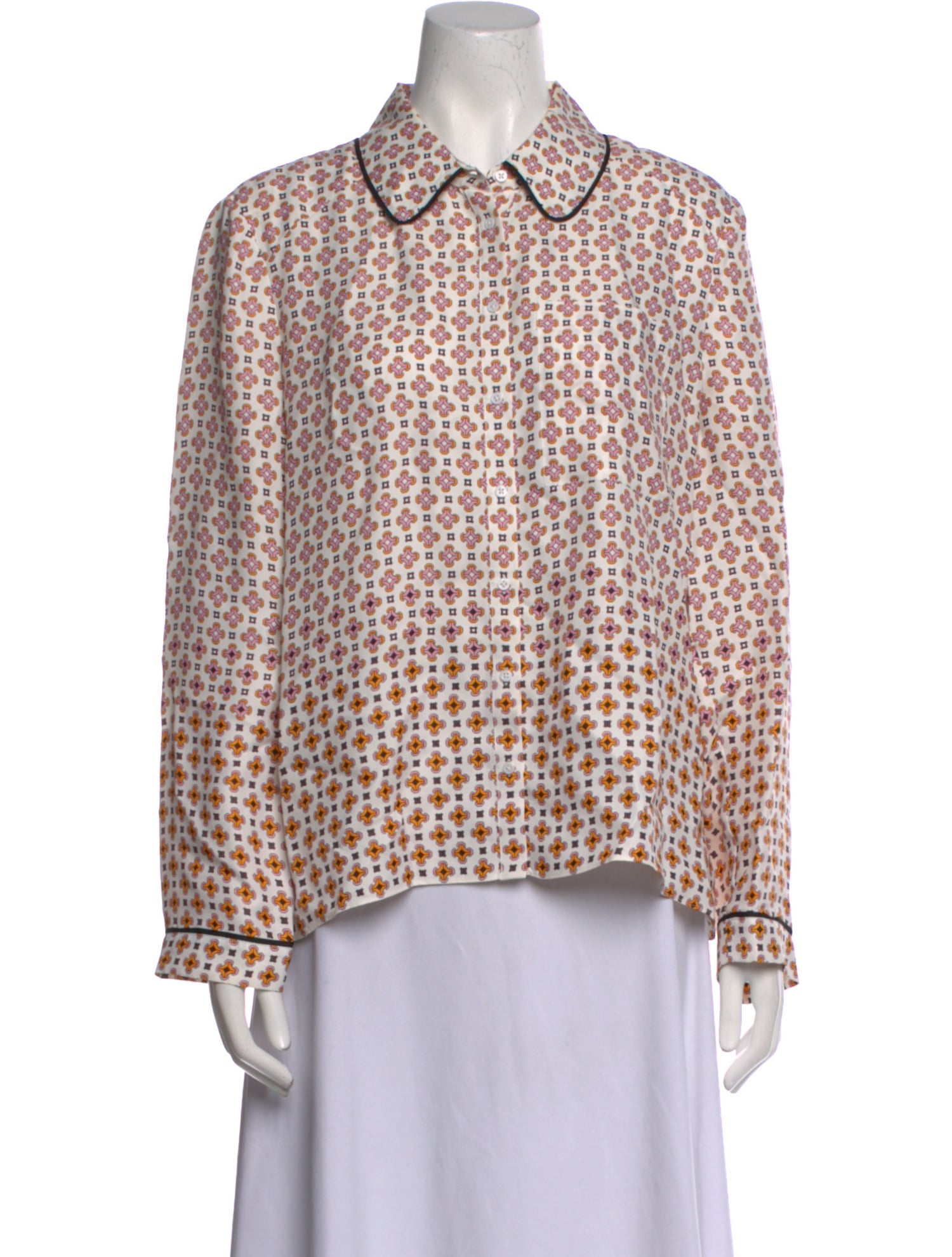 Maje Printed Long Sleeve Button-Up Top