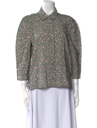 Maje Floral Print Three-Quarter Sleeve Button-Up Top
