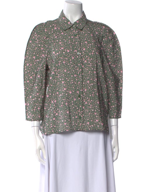Maje Floral Print Three-Quarter Sleeve Button-Up Top