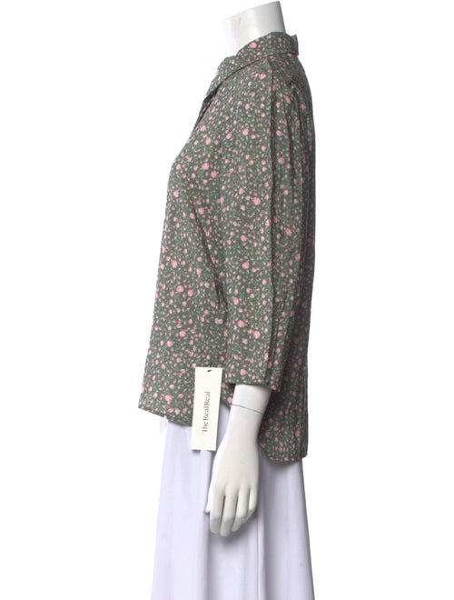 Maje Floral Print Three-Quarter Sleeve Button-Up Top
