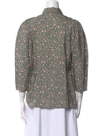 Maje Floral Print Three-Quarter Sleeve Button-Up Top