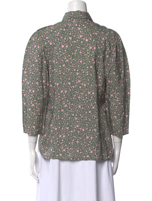 Maje Floral Print Three-Quarter Sleeve Button-Up Top