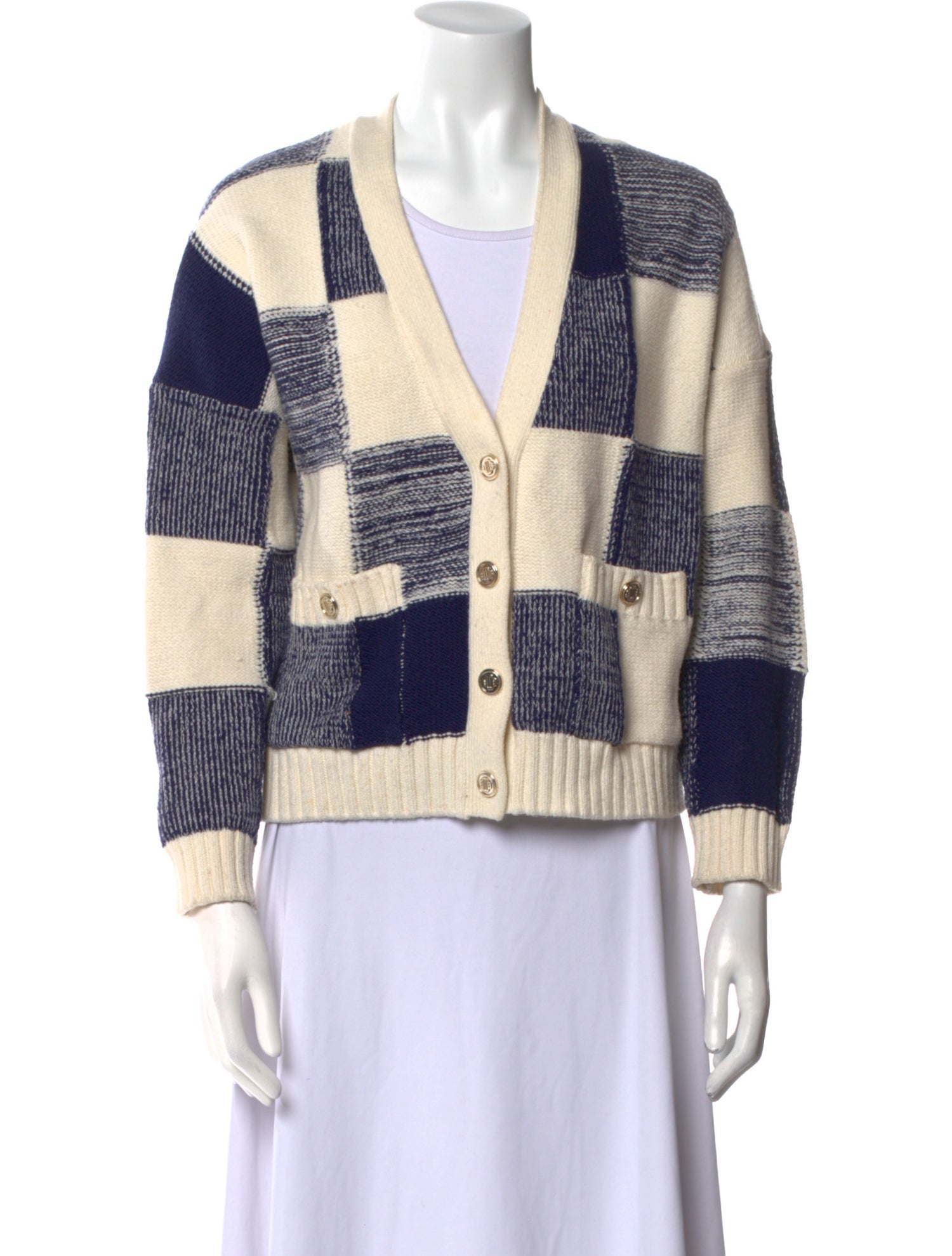 Maje Plaid Print V-Neck Sweater