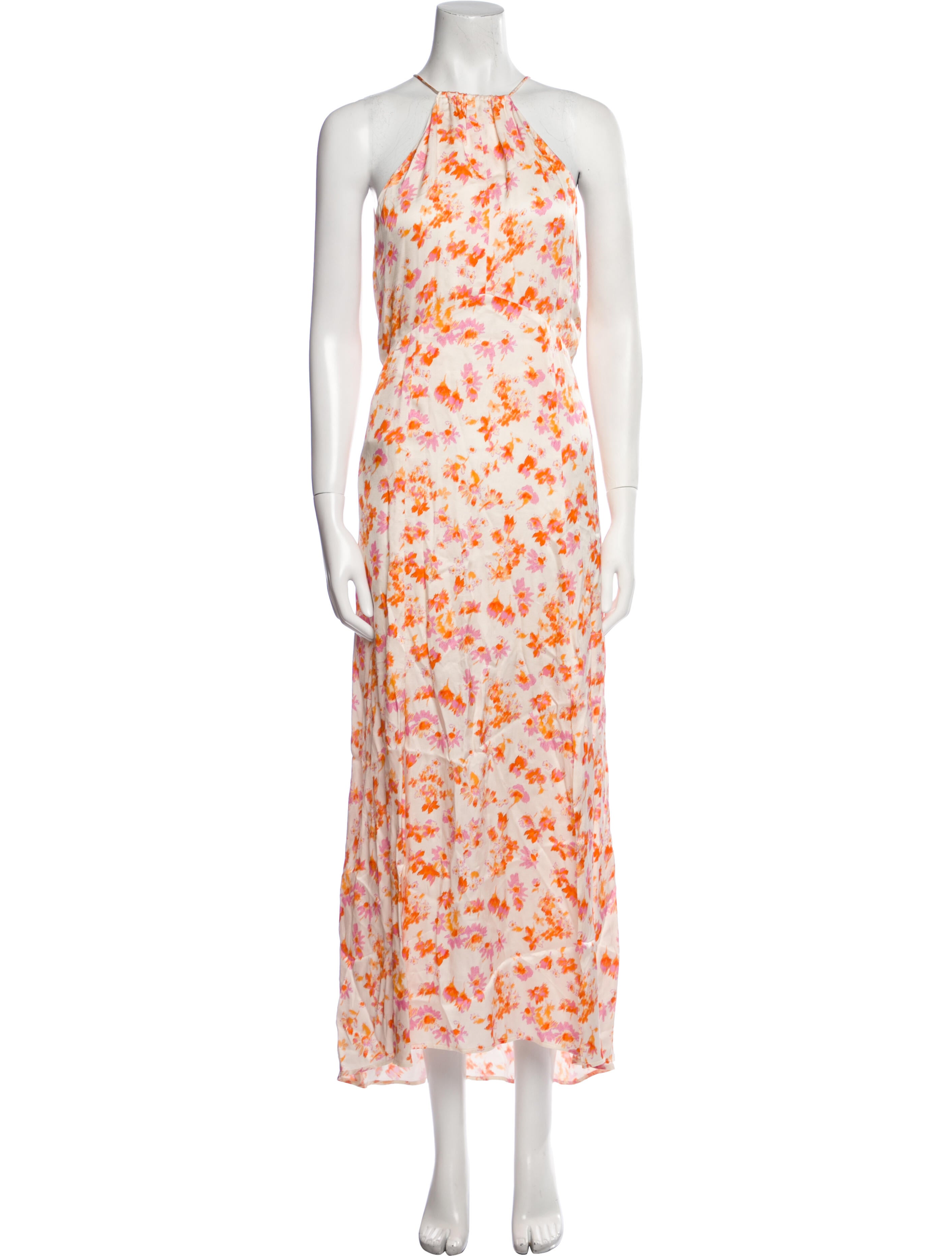 Maje Floral Print Long Dress - Orange Dresses, Clothing