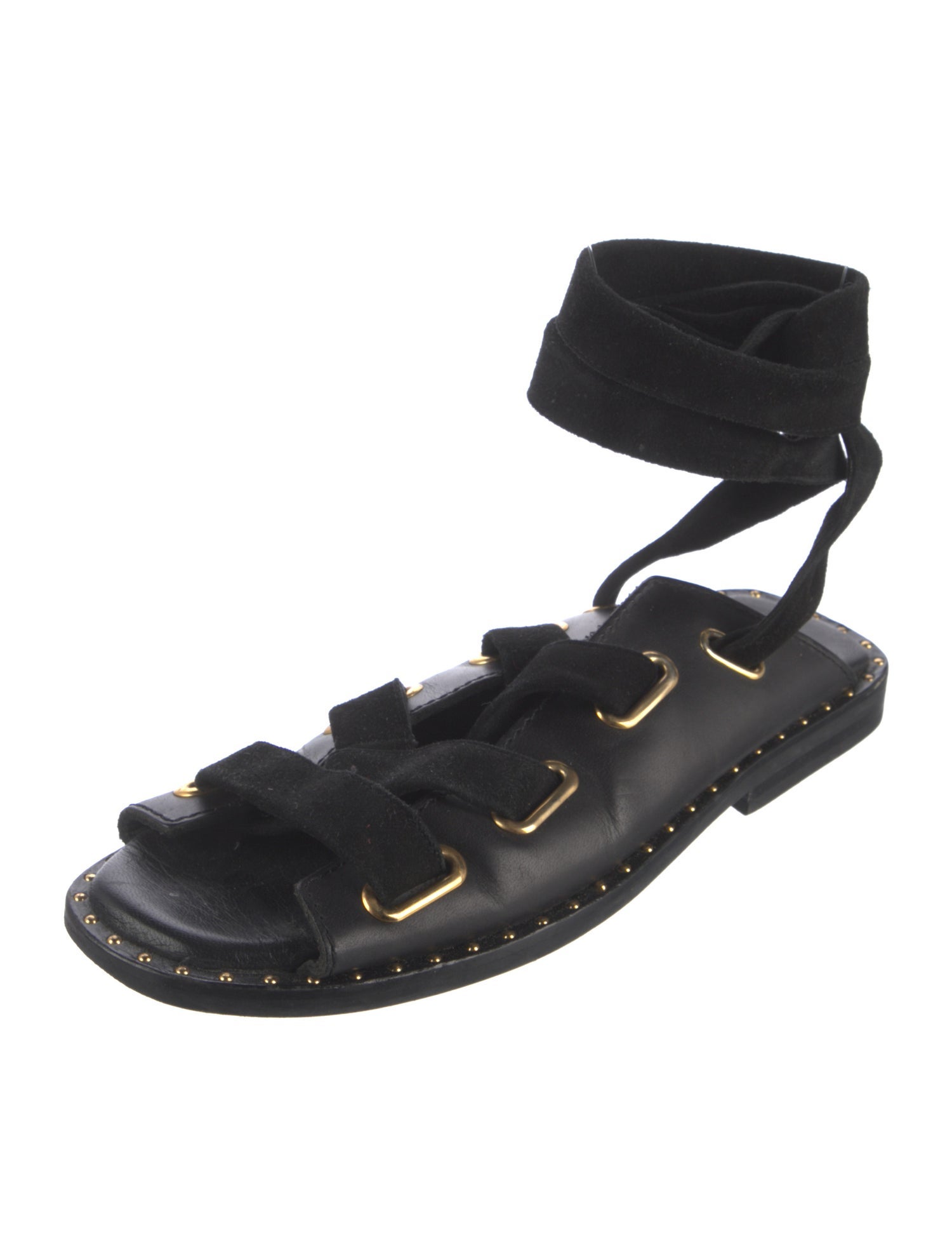 Maje Leather Studded Accents Slingback Sandals