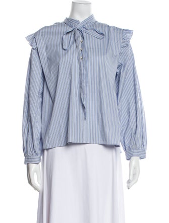 Maje Striped Mock Neck Button-Up Top
