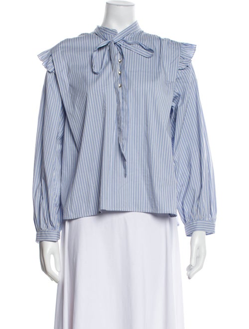 Maje Striped Mock Neck Button-Up Top