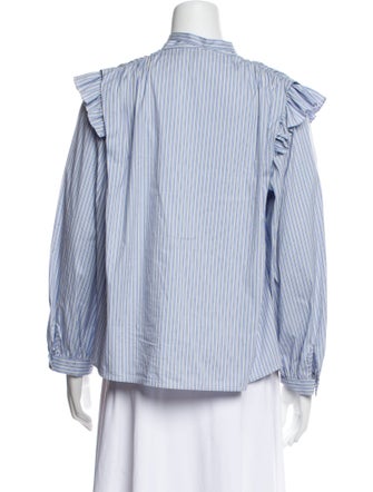 Maje Striped Mock Neck Button-Up Top