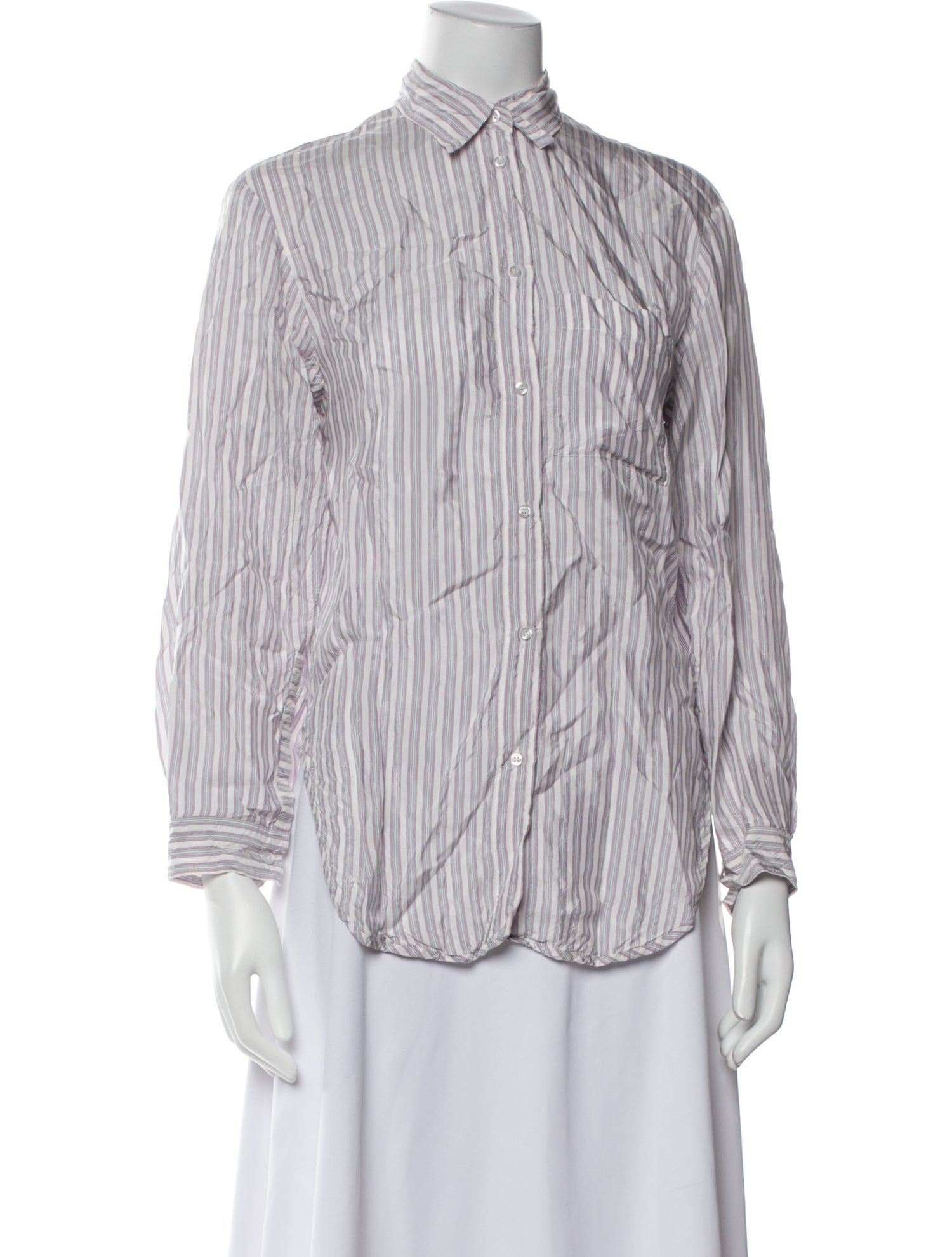 Maje Striped Three-Quarter Sleeve Button-Up Top