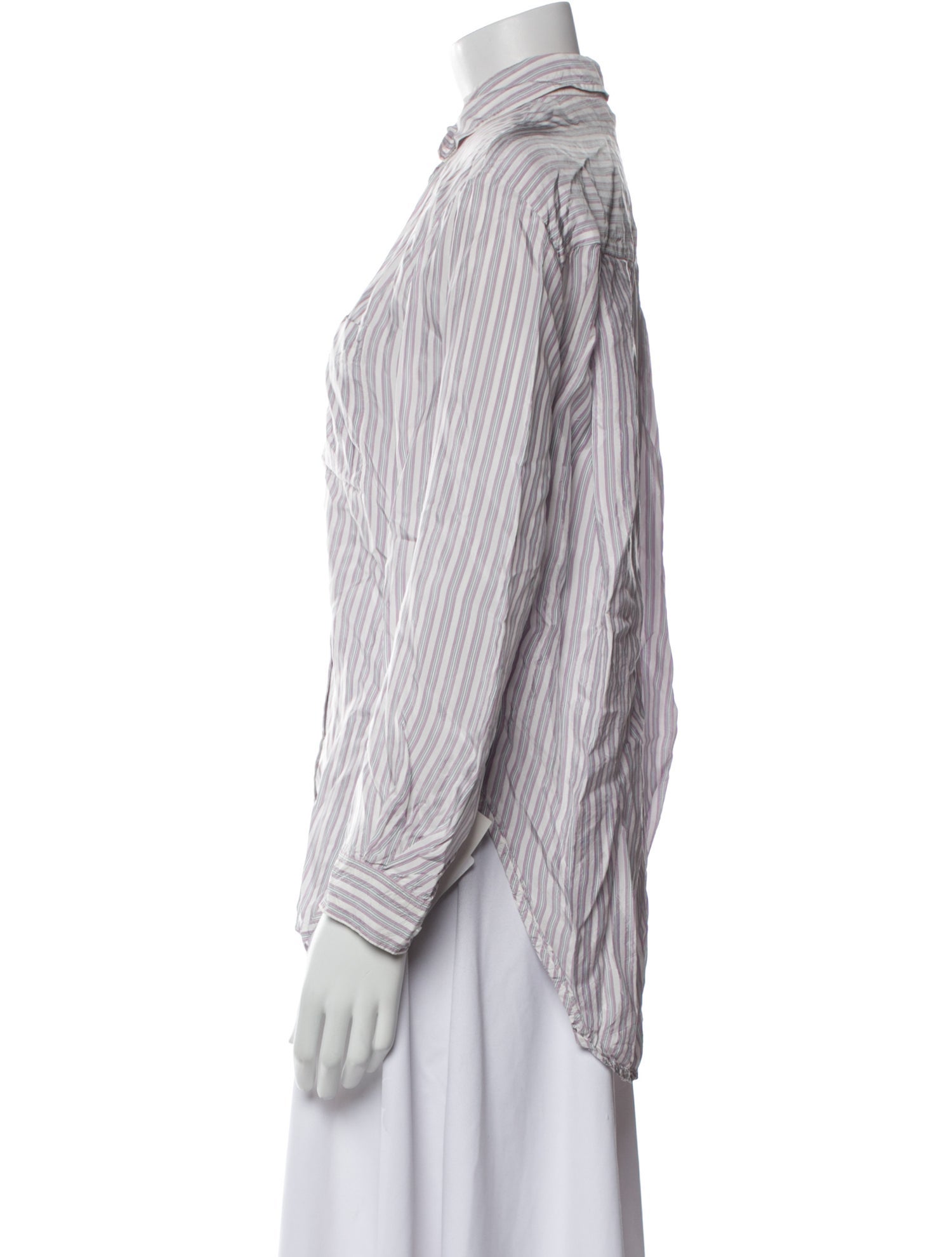 Maje Striped Three-Quarter Sleeve Button-Up Top