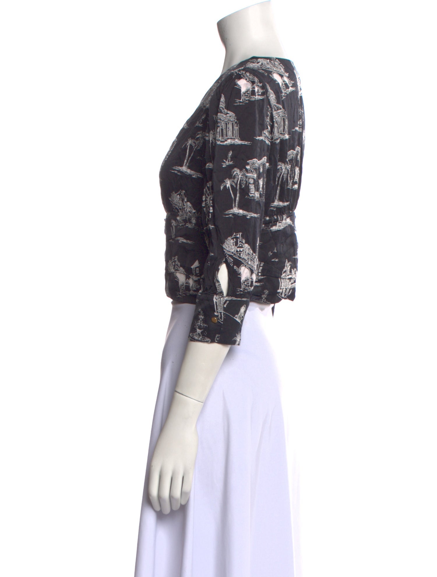 Maje Printed V-Neck Crop Top