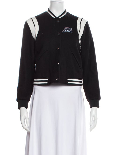 Maje Virgin Wool Colorblock Pattern Bomber Jacket