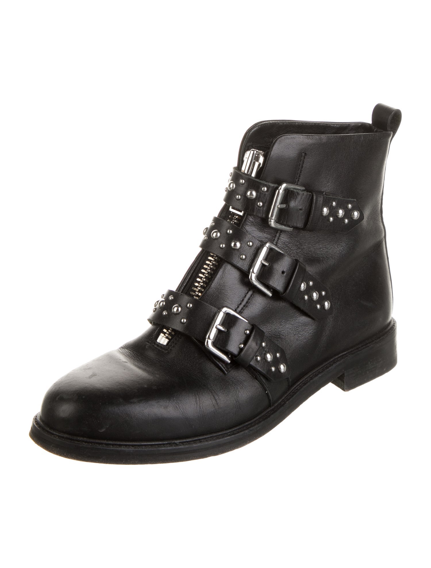 Maje Leather Studded Accents Combat Boots
