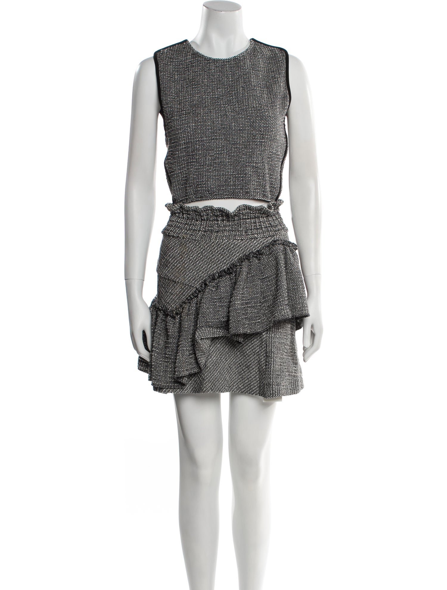 Maje Tweed Pattern Ruffle Embellishment Skirt Set