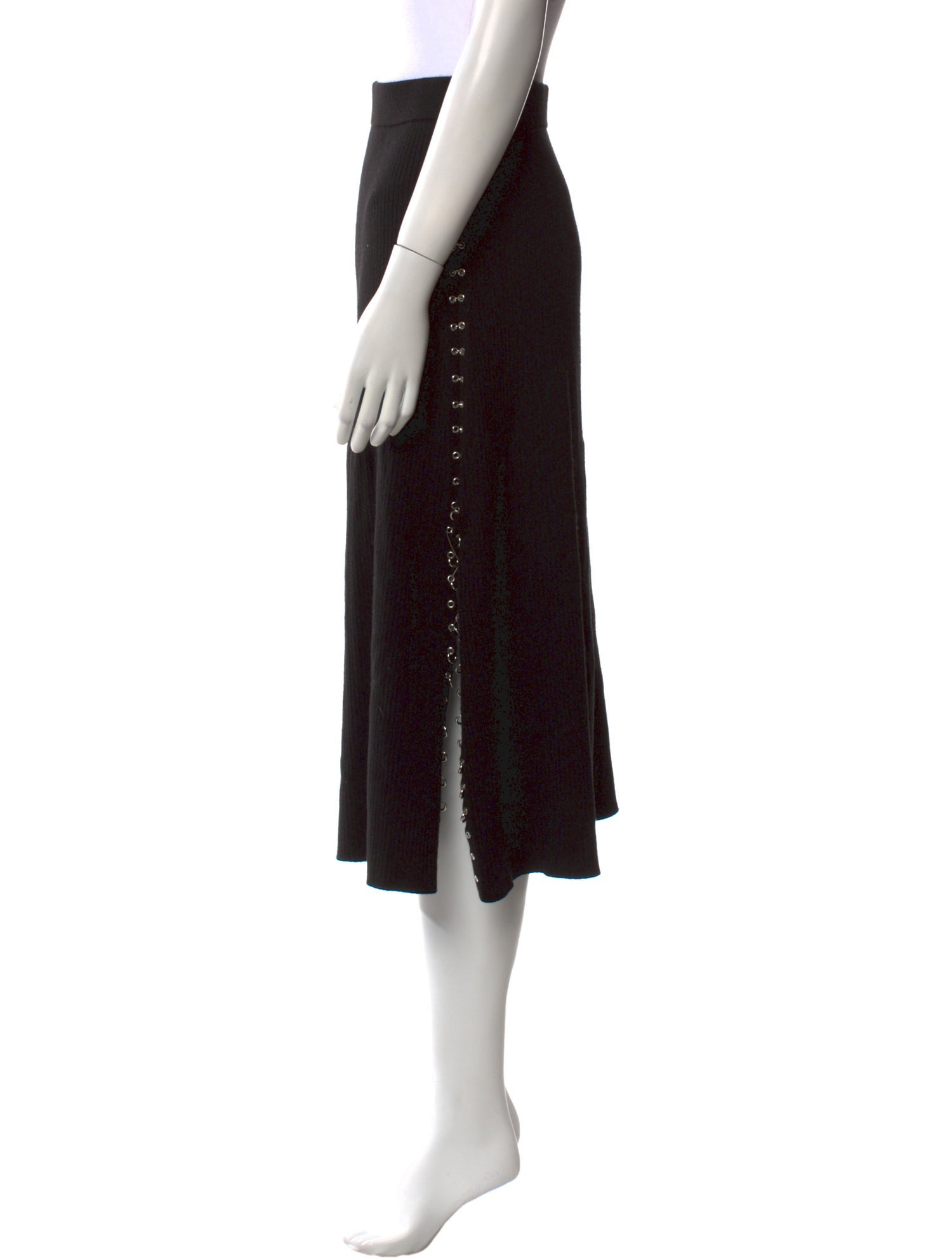 Maje Leather Trim Embellishment Midi Length Skirt