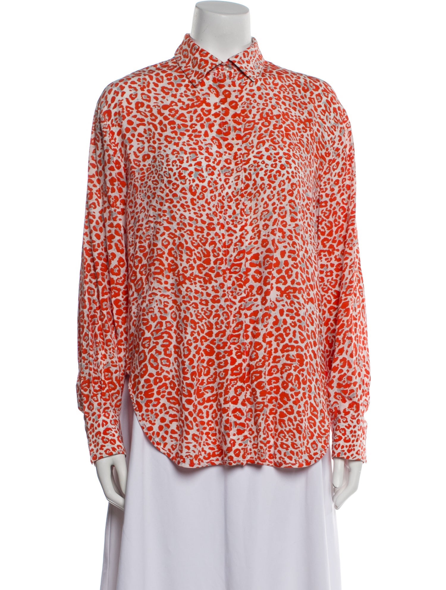 Maje Animal Print Mock Neck Button-Up Top