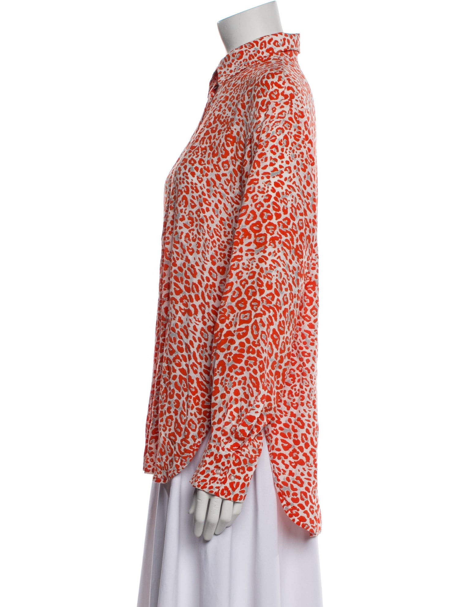 Maje Animal Print Mock Neck Button-Up Top