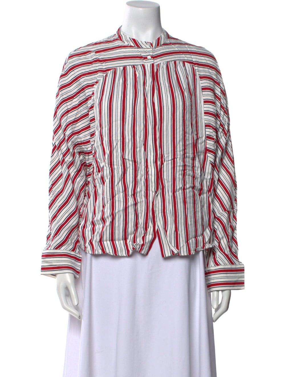 Maje Button-Up Top Red Striped Long Sleeve with M… - image 1