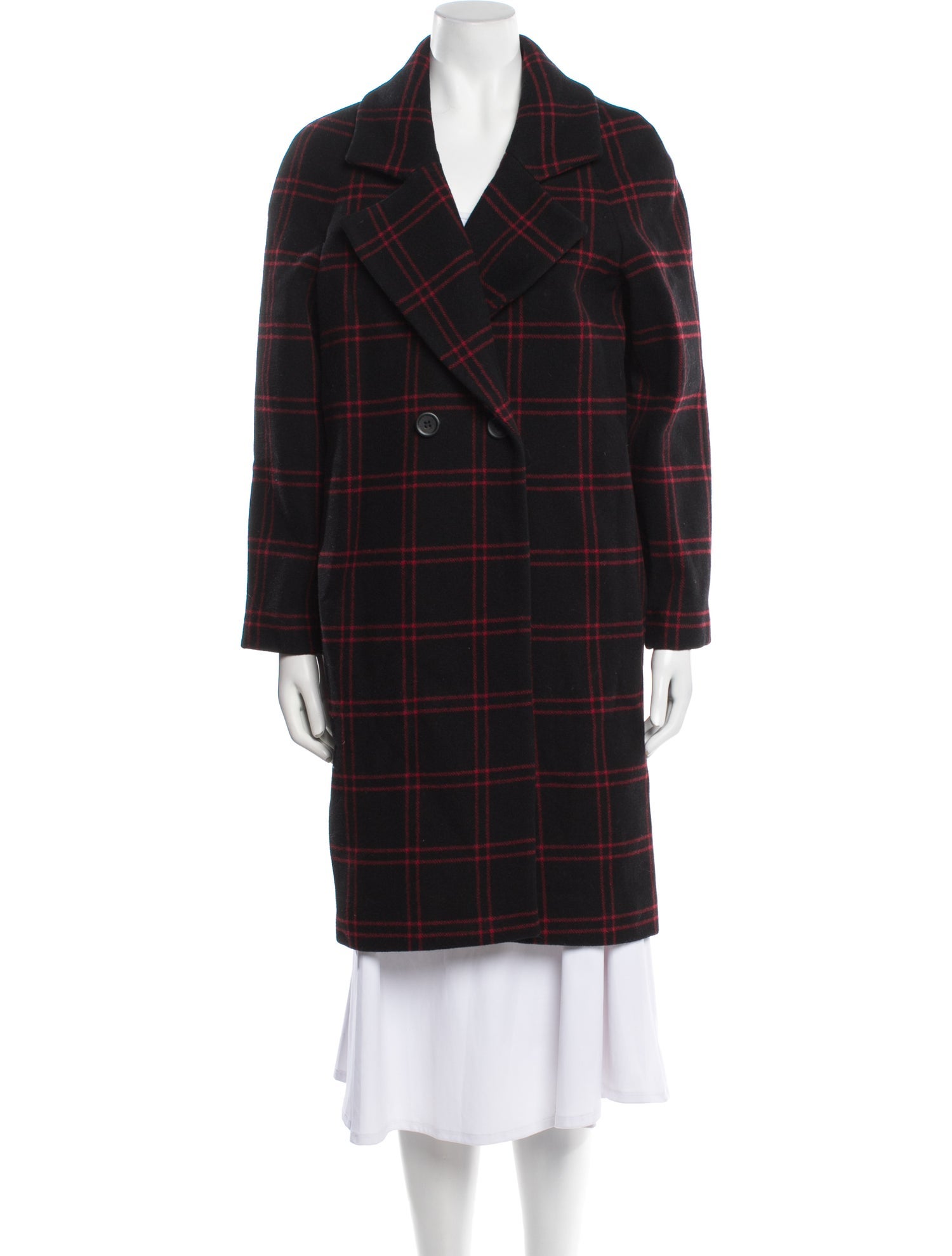 Maje Wool Plaid Print Peacoat