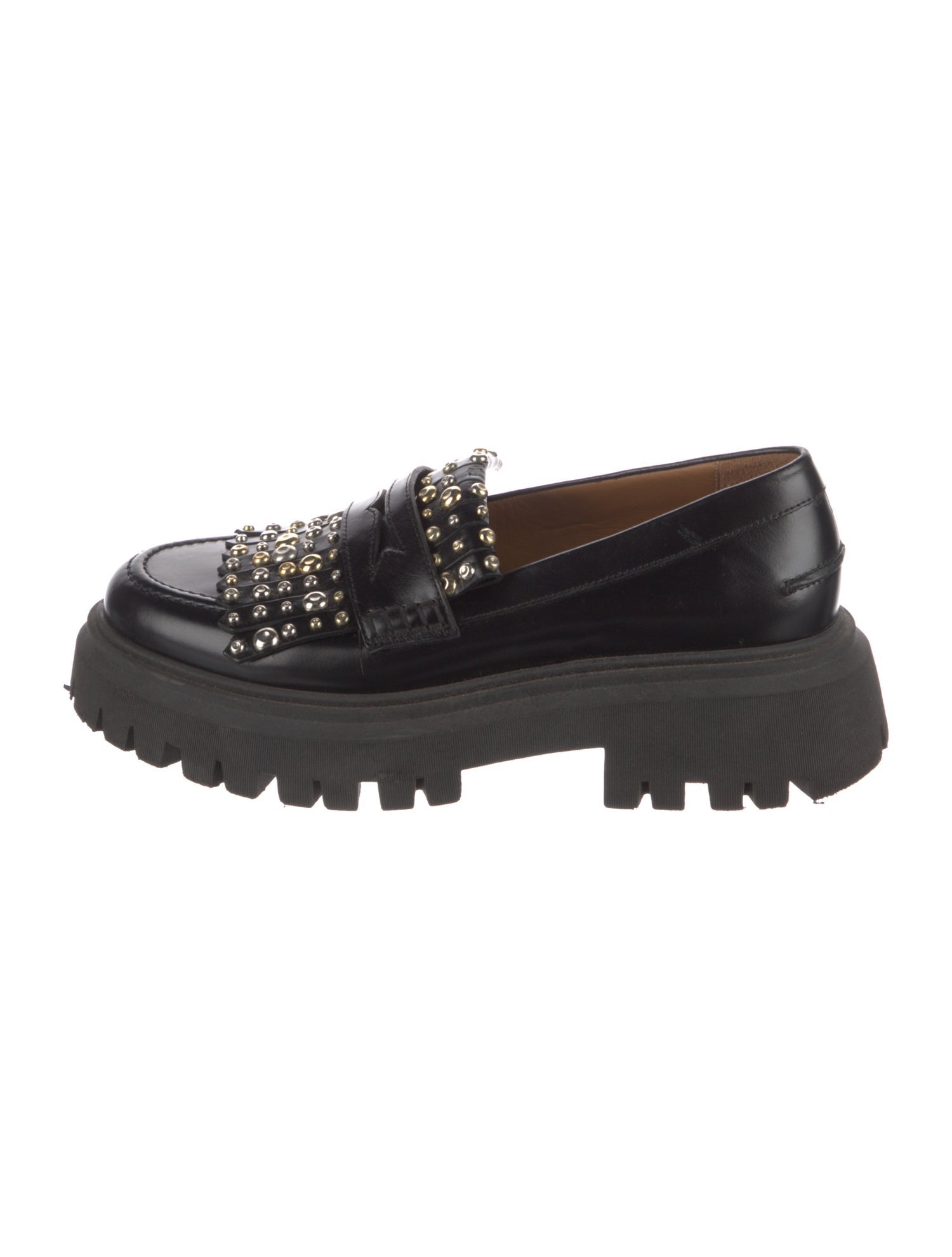 Maje Leather Studded Accents Loafers