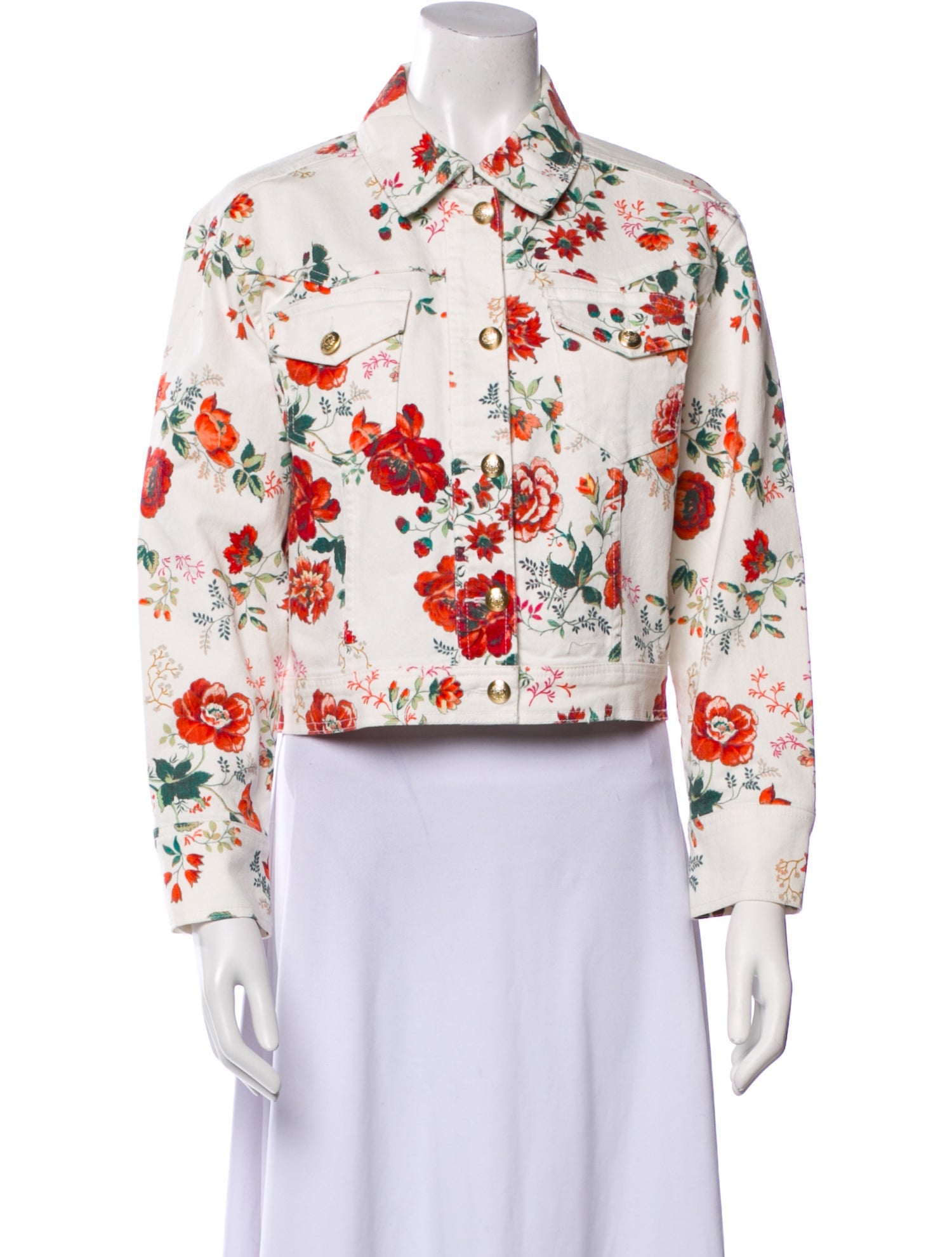 Maje Floral Print Denim Jacket