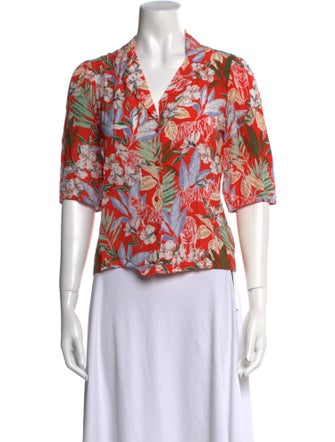 Maje Floral Print V-Neck Button-Up Top