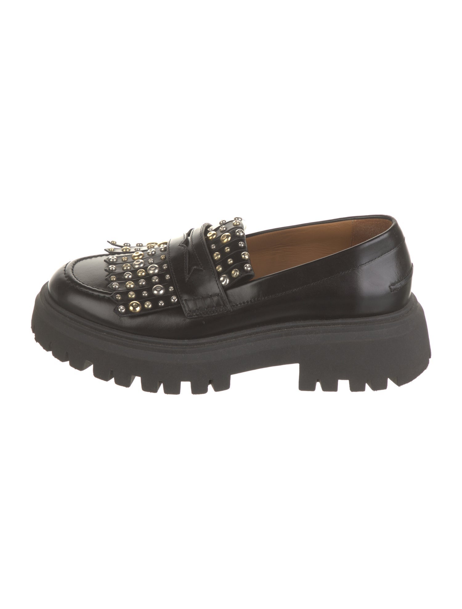 Maje Leather Studded Accents Loafers