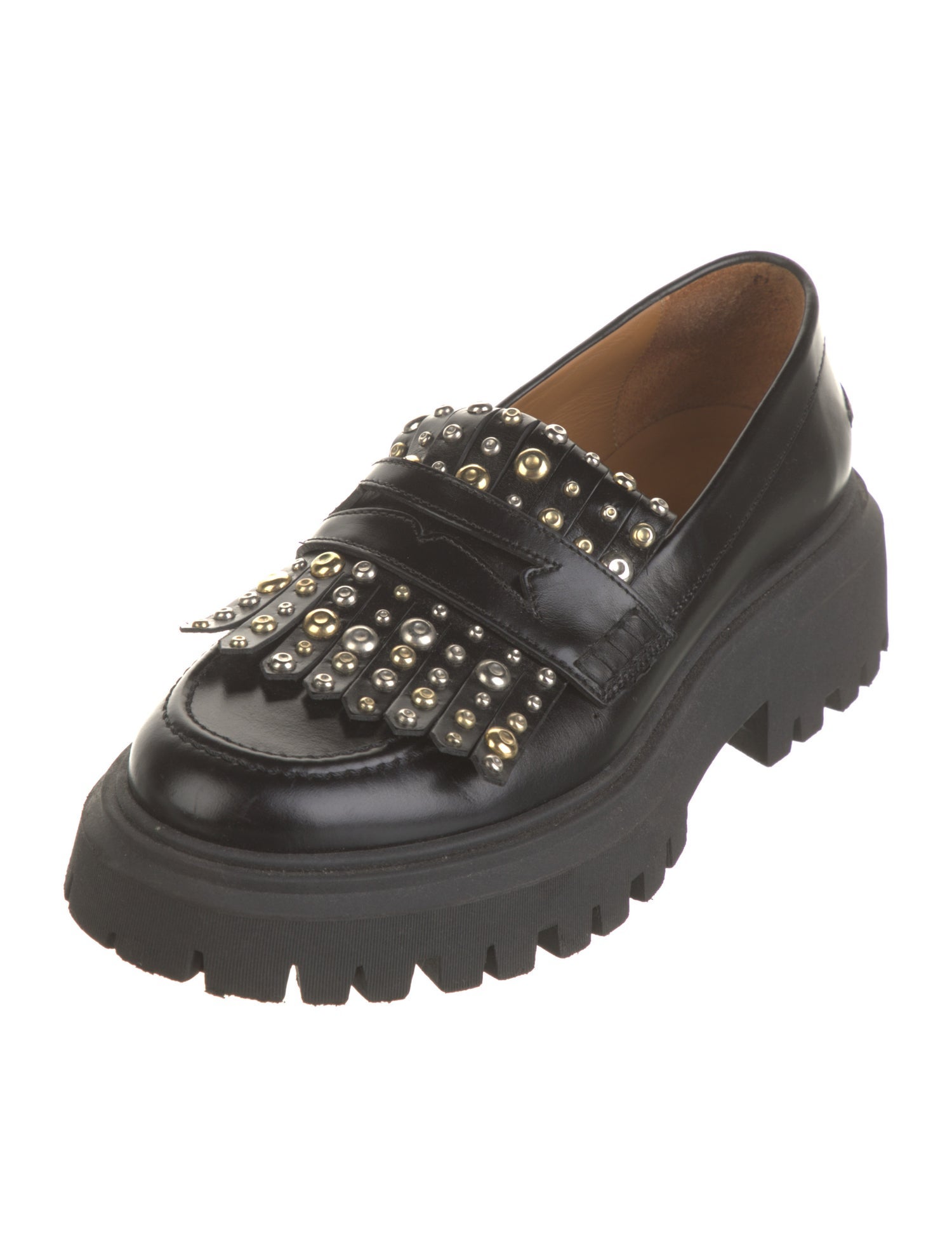 Maje Leather Studded Accents Loafers