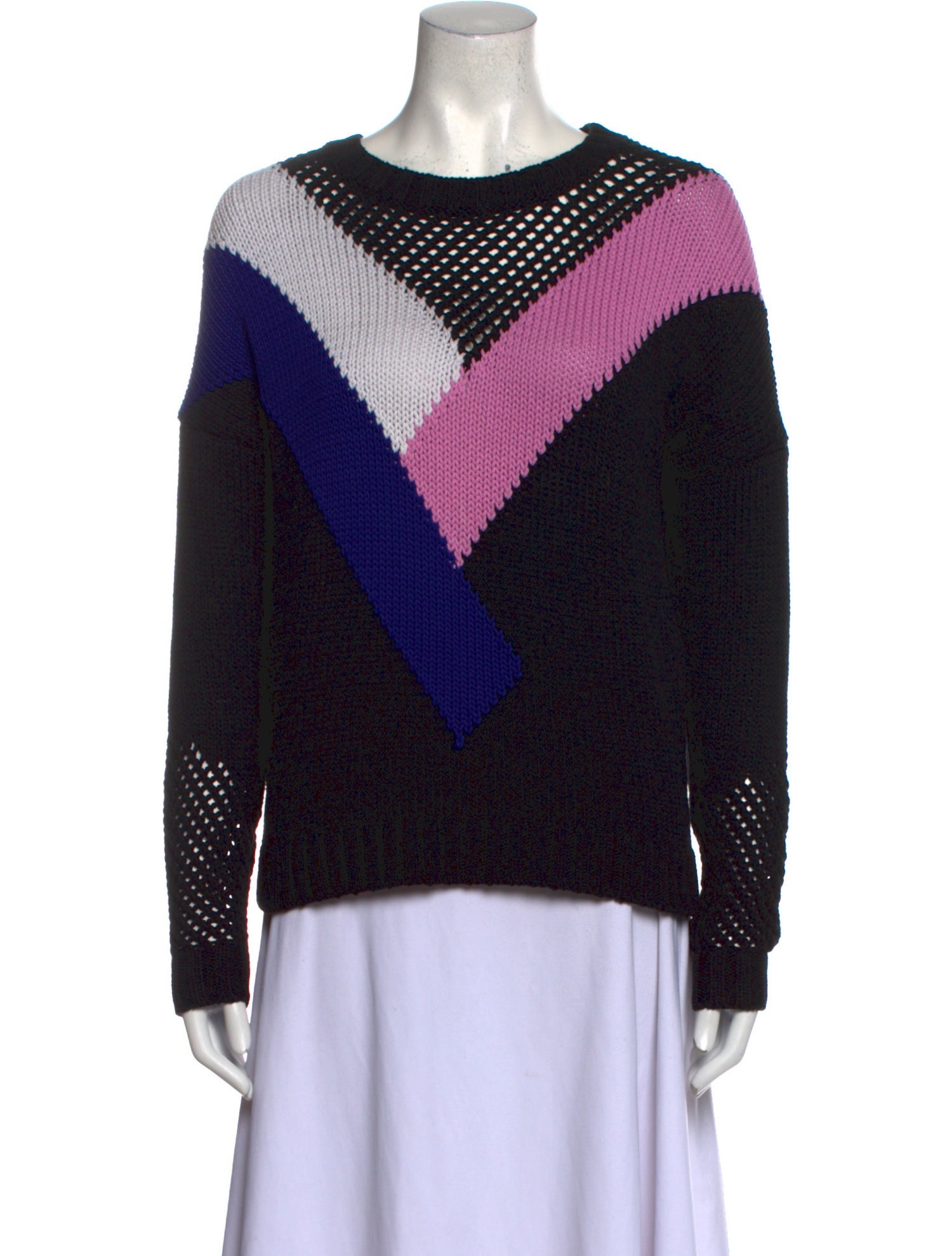 Maje Colorblock Pattern Crew Neck Sweater