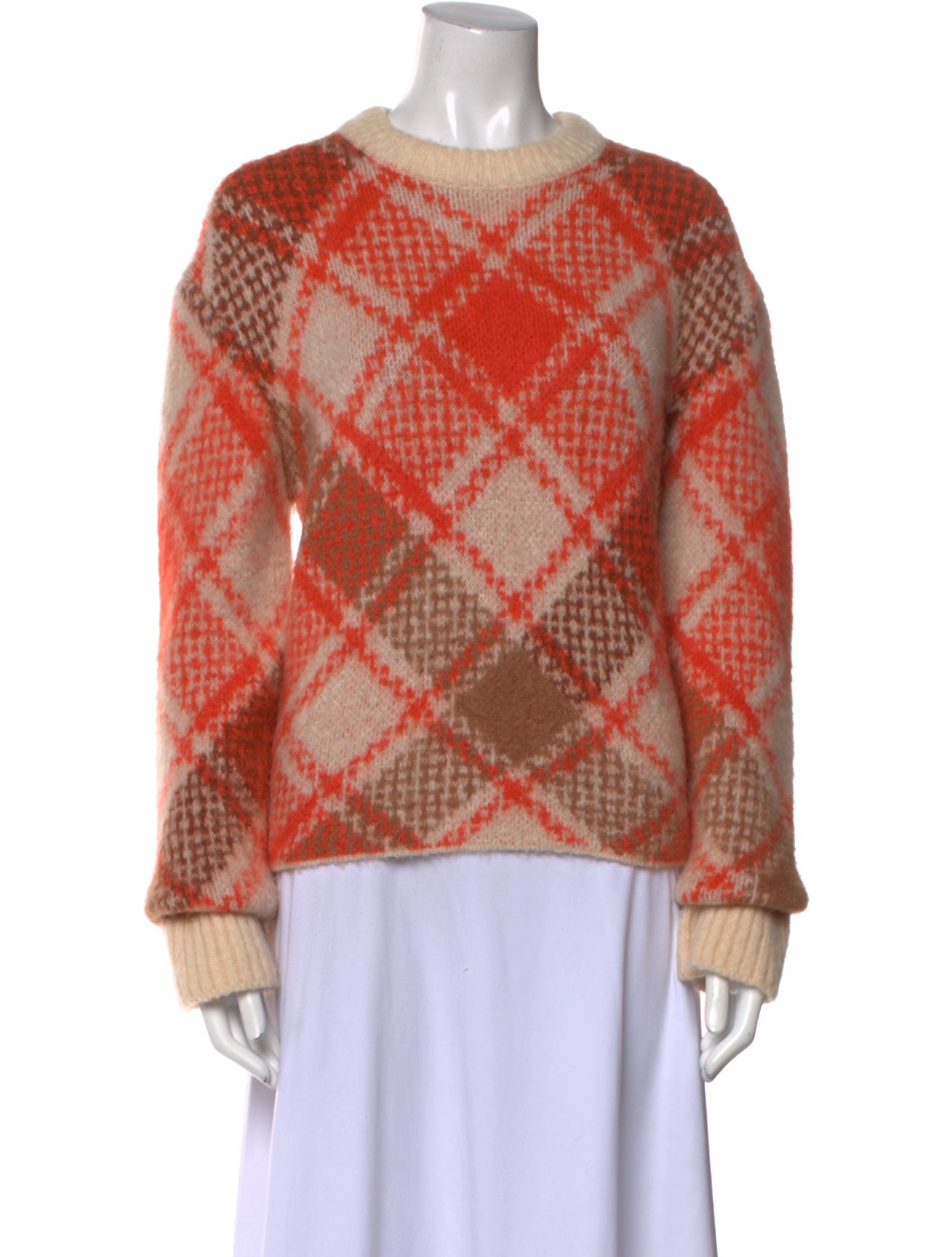 Maje Plaid Print Crew Neck Sweater