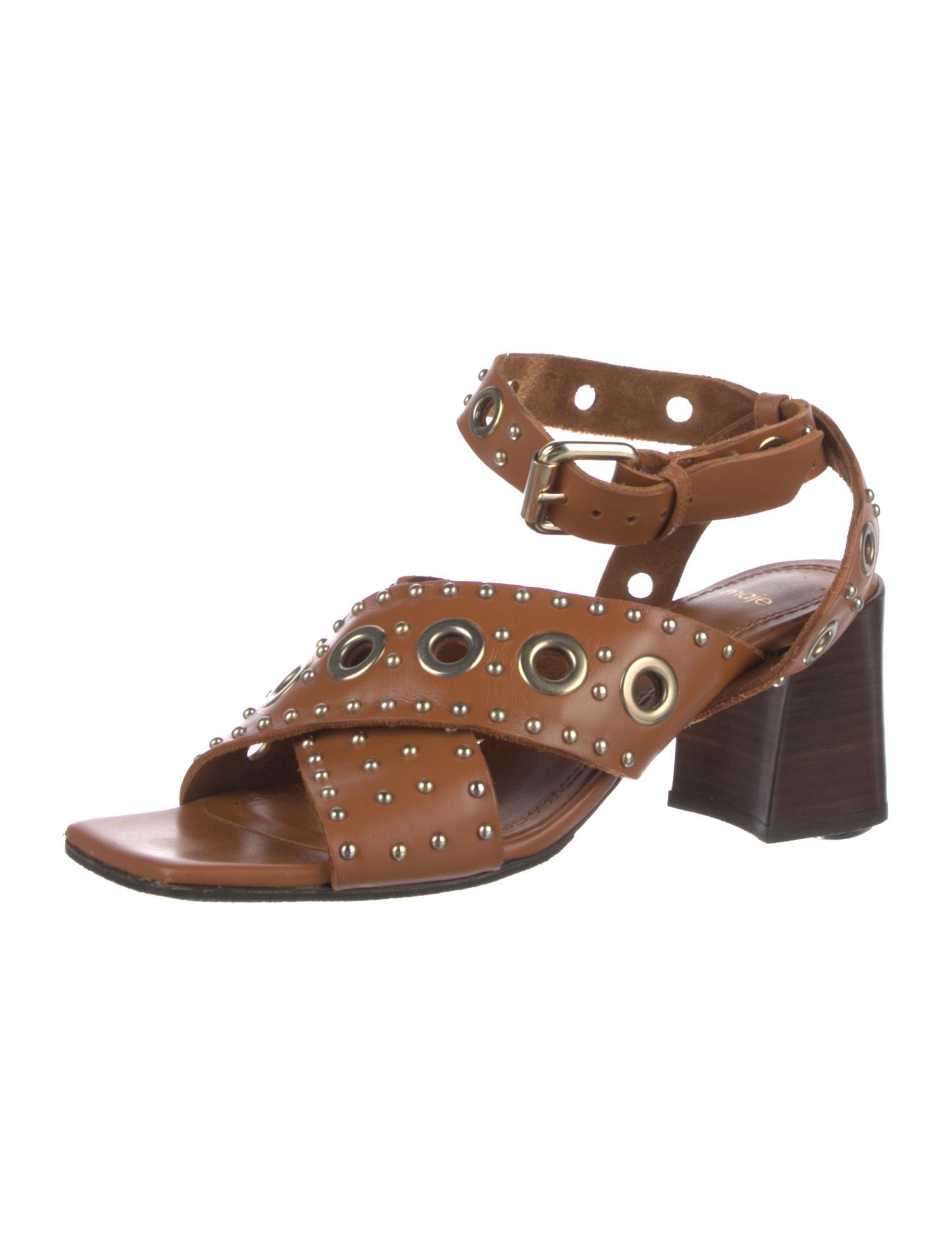 Maje Leather Studded Accents Sandals