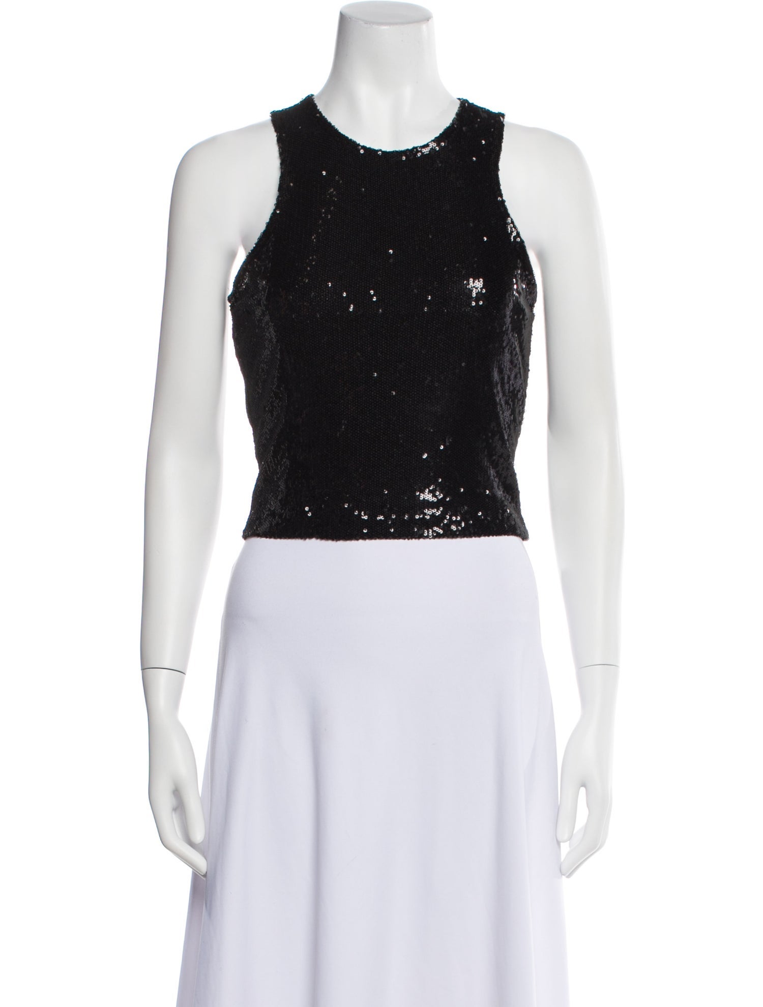 Maje Sequin Scoop Neck Crop Top