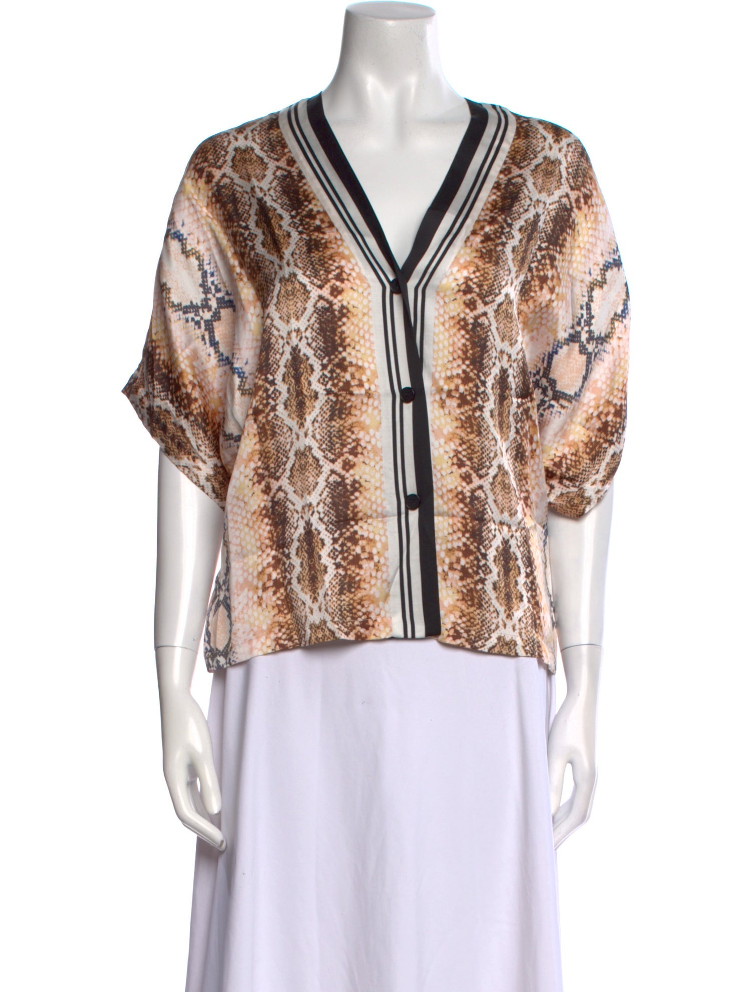 Maje Animal Print V-Neck Button-Up Top