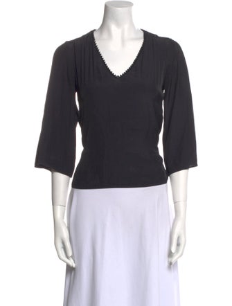 Maje V-Neck Three-Quarter Sleeve Top