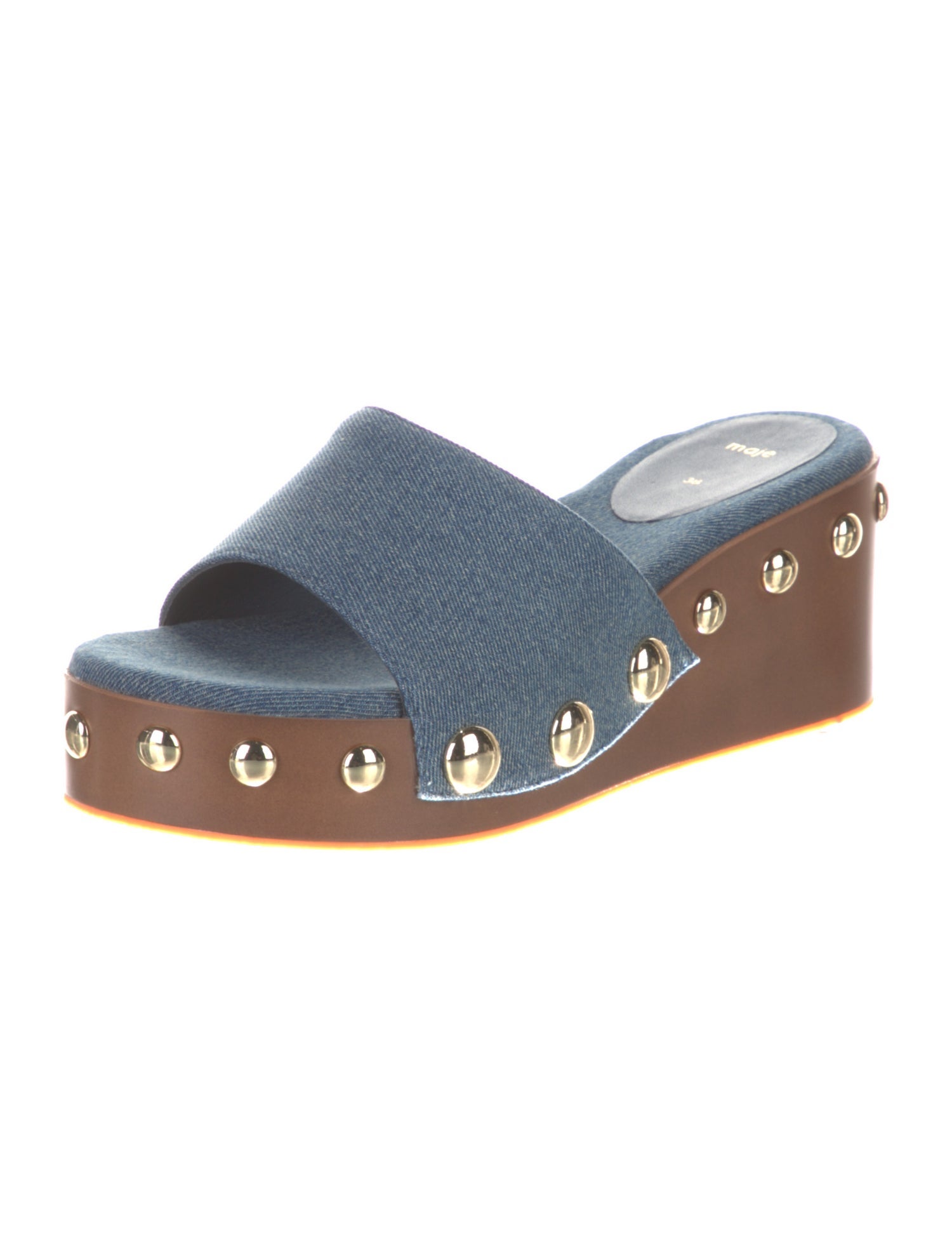 Maje Denim Studded Accents Slides