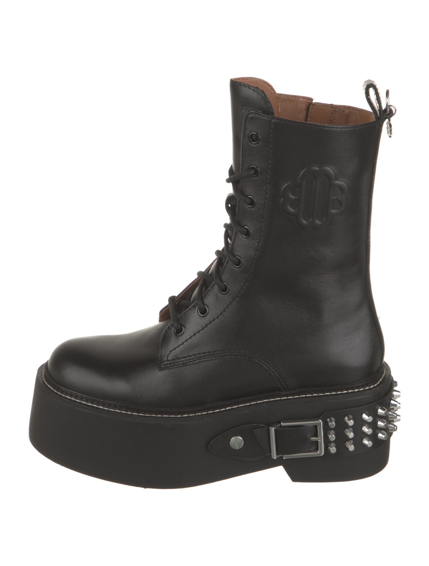 Maje Leather Studded Accents Combat Boots
