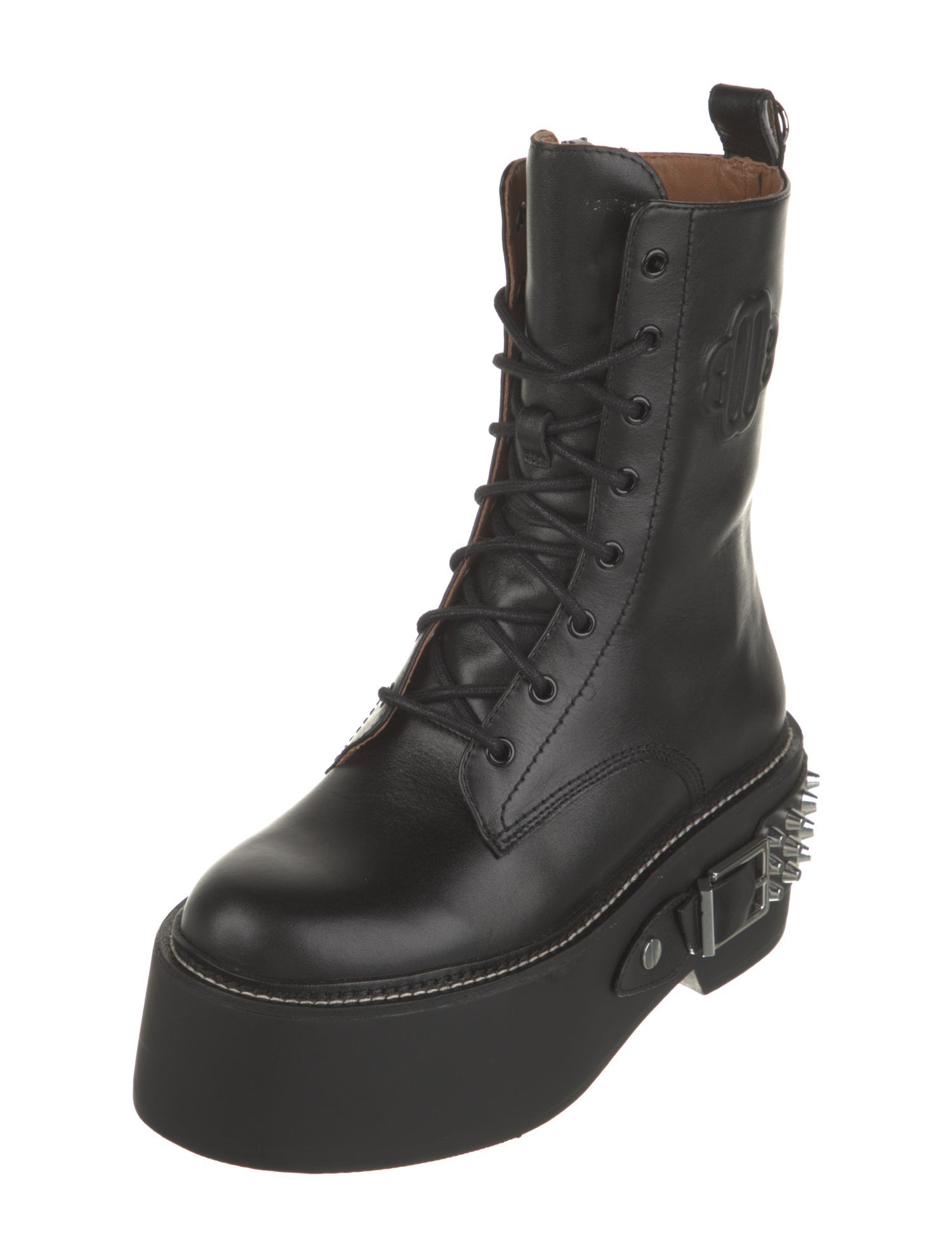 Maje Leather Studded Accents Combat Boots
