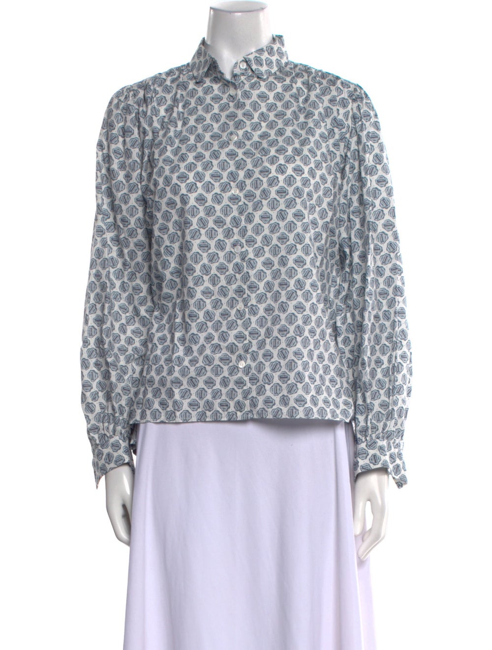 Maje Button-Up Top White Printed Long Sleeve with… - image 1