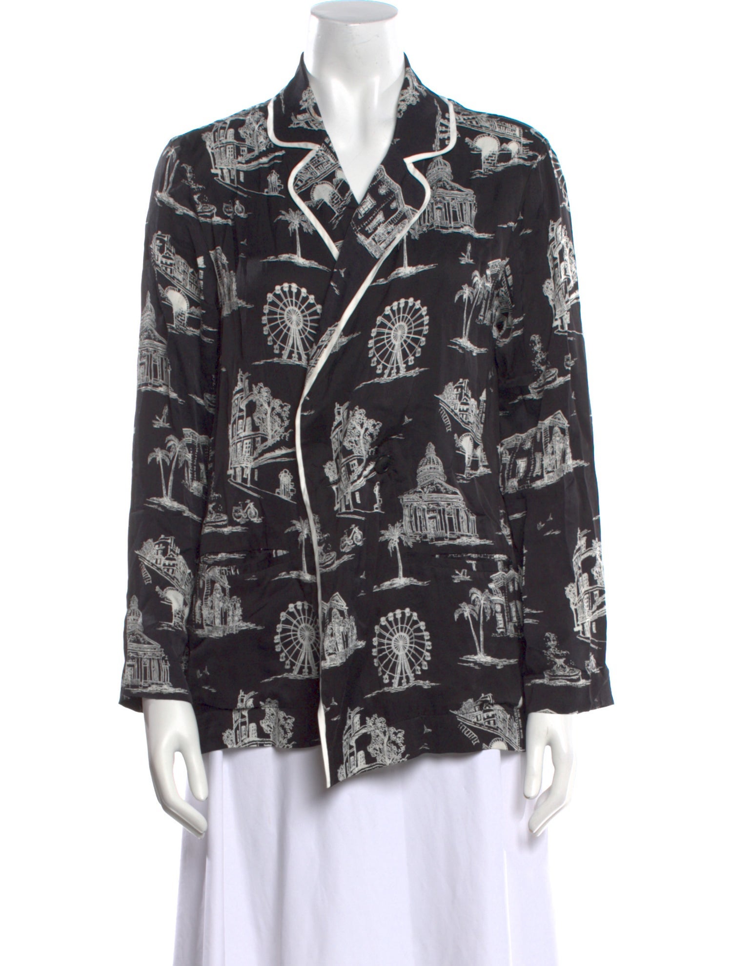 Maje Printed Long Sleeve Button-Up Top