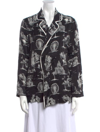 Maje Printed Long Sleeve Button-Up Top