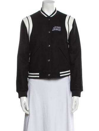 Maje Virgin Wool Graphic Print Bomber Jacket