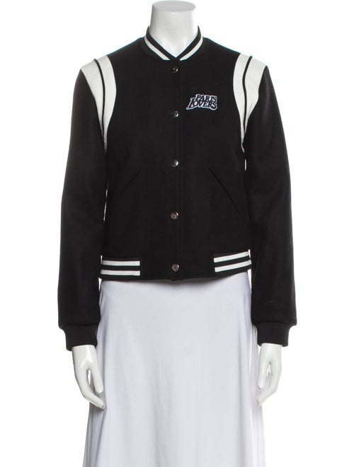 Maje Virgin Wool Graphic Print Bomber Jacket