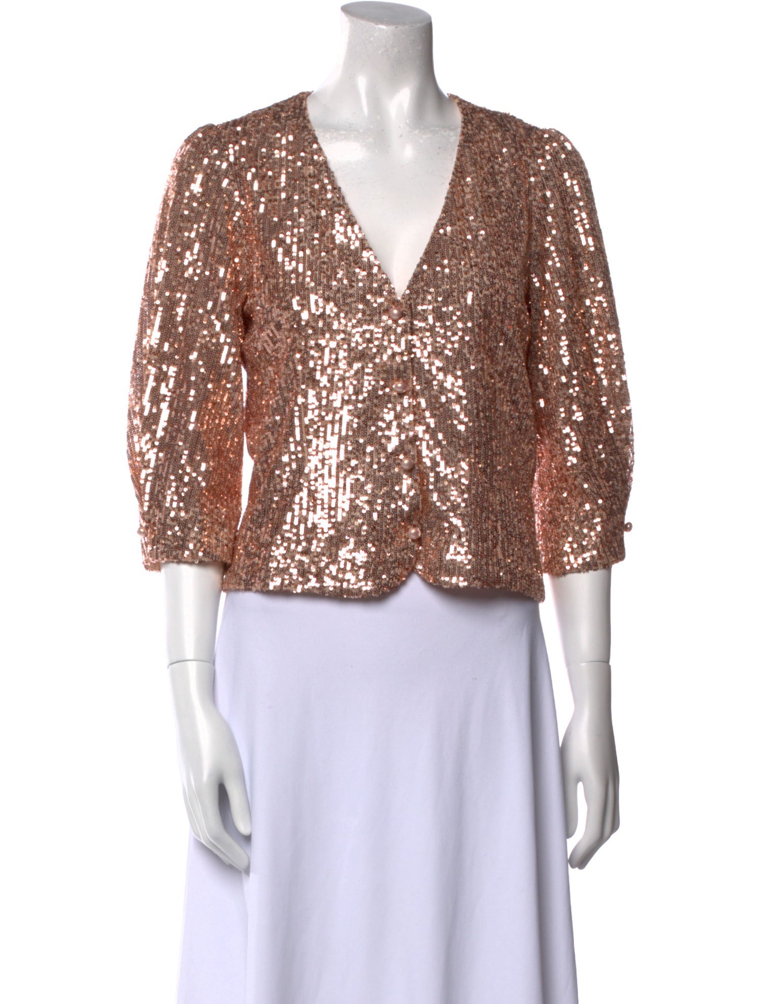 Maje V-Neck Three-Quarter Sleeve Crop Top