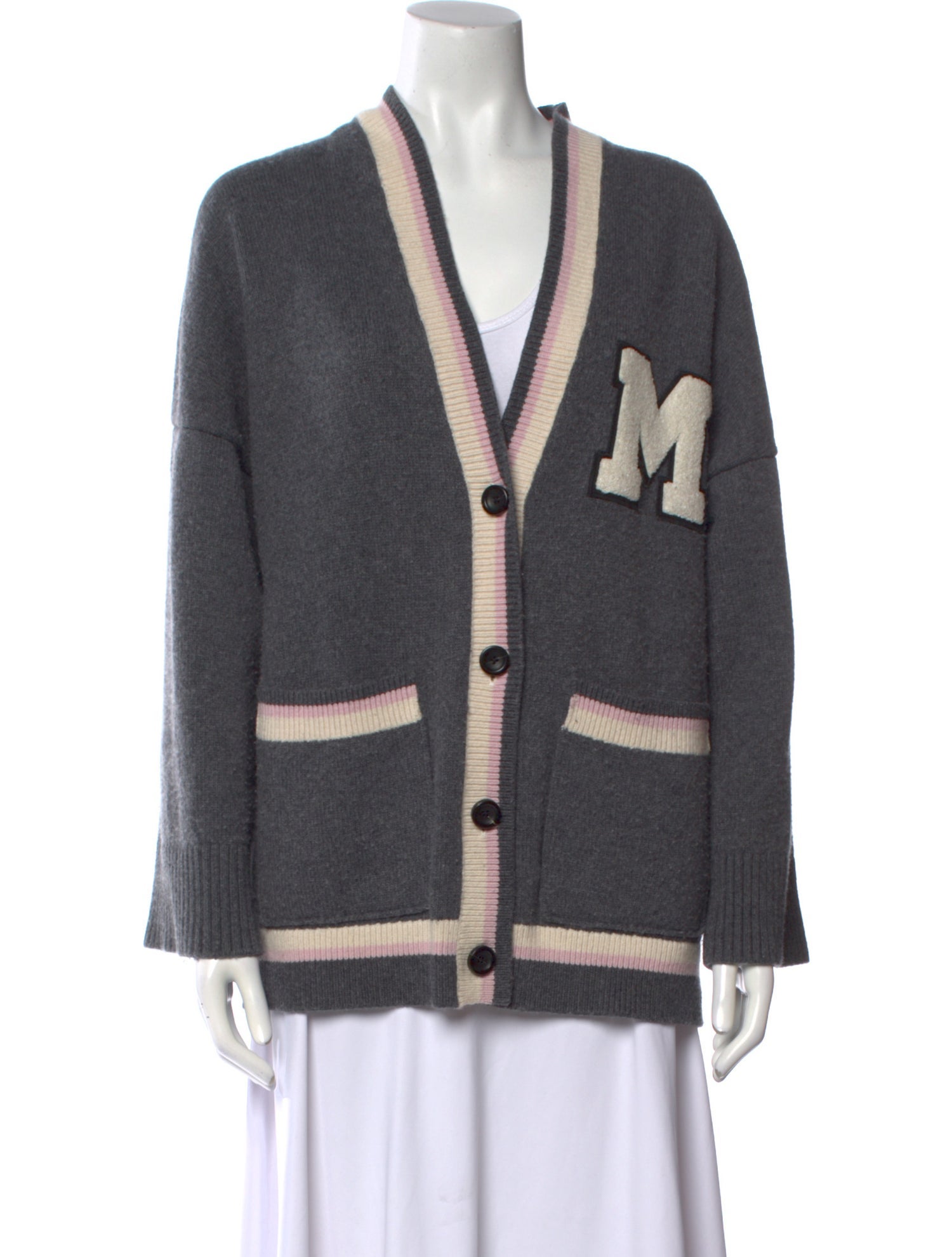 Maje Graphic Print V-Neck Sweater